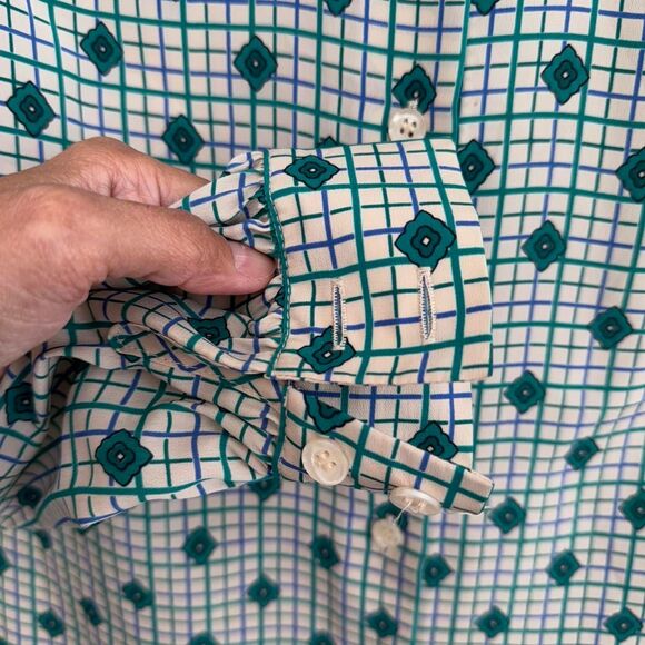 Vtg 70s/80s James Kenrob by Dalton green patterns button up shirt size 6 fit S/M - Picture 5 of 8